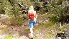 Play A huge ass of a naked blonde on the mountain gets brutally fucked